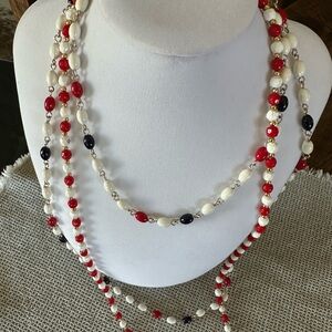 Elegant Red, White, and Blue Beaded Necklace